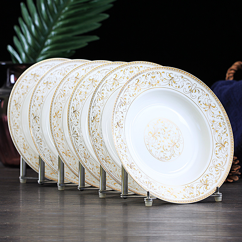 Jingdezhen ceramic dish home six creative contracted round food dishes dumplings plate of Chinese cutlery set