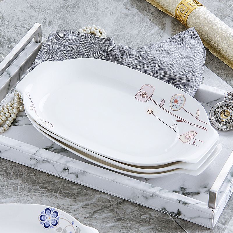 Ceramic plate with continental breakfast plate jingdezhen porcelain tableware household fish ipads plate ears rectangle 0