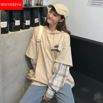 Sweater girls spring and autumn 2021 new junior high school and high school students Korean version loose fake two casual wild jacket