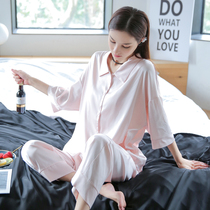 2021 Spring Autumn Season New Ice Silk Sleepwear Womens Loose Slim Back Mesh Yarn Little Sexy home clothes can be worn out