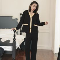 2022 Pajamas Woman Pure Cotton Spring Summer V Collar Button Cardiovert Cardiovert Long Sleeve Casual Loose home Clothing Suit External Wear