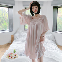 New Ice Silk Sleeping Dress Woman Summer Sweetness Short Sleeve Pyjamas 2021 Loose Big Code True Silk Home Dress