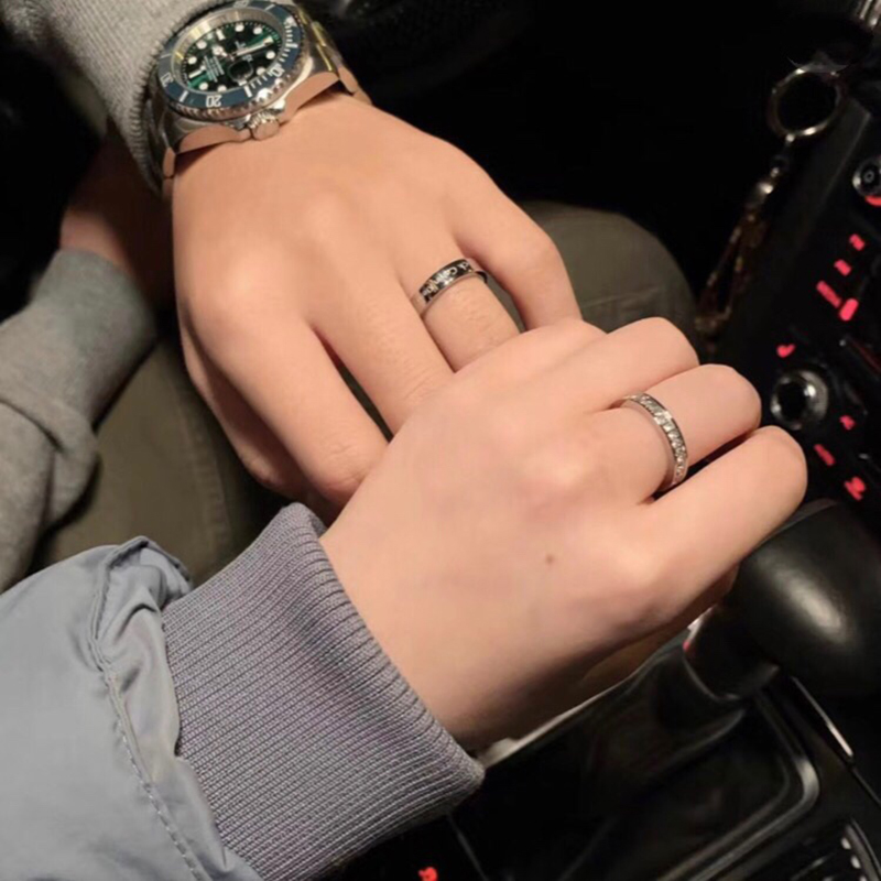 小ck戒指男女一对情侣对戒满天星玫瑰金