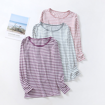 Modale Pajamas Woman Blouse Single Piece Long Sleeve Striped Autumn Clothing Easy Beating Bottom Light And Soft T-Shirt Elastic Outside Wearing