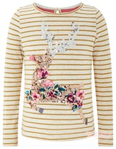 (Domestic Spot)MONSOON GIRLS GIRLS Christmas Fawn Striped long-sleeved T-shirt TOP