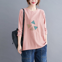 Fall loose pure cotton long sleeve t-shirt casual blouse Women big code Conspicuge ART STICK CLOTH 100 HITCH SET HEAD SLAPPED UNDERSHIRT