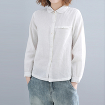 White Cotton Linen Shirt Woman Fall Long Sleeve Loose Color art shirt minimalist Pure Color Casual Linen Cotton Blouse