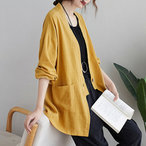 Cotton Linen Jacket Woman Fall Art Loose Big Code One Grain Button Casual Suit Temperament Long Sleeve Blouse Thin