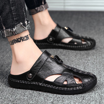 Genuine leather sandals men upscale Tide Brands Breathable exterior wearing Baotou Black casual sandals Summer Cool beach Shoe