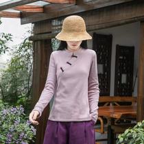 Cotton vintage collar placket buckle modified ethnic style vintage top long sleeve 2021 early autumn shirt solid color