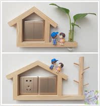 Wall double switch socket shielded decoration switch sticker cover ugly full post log wall patch protective sleeve Nordic