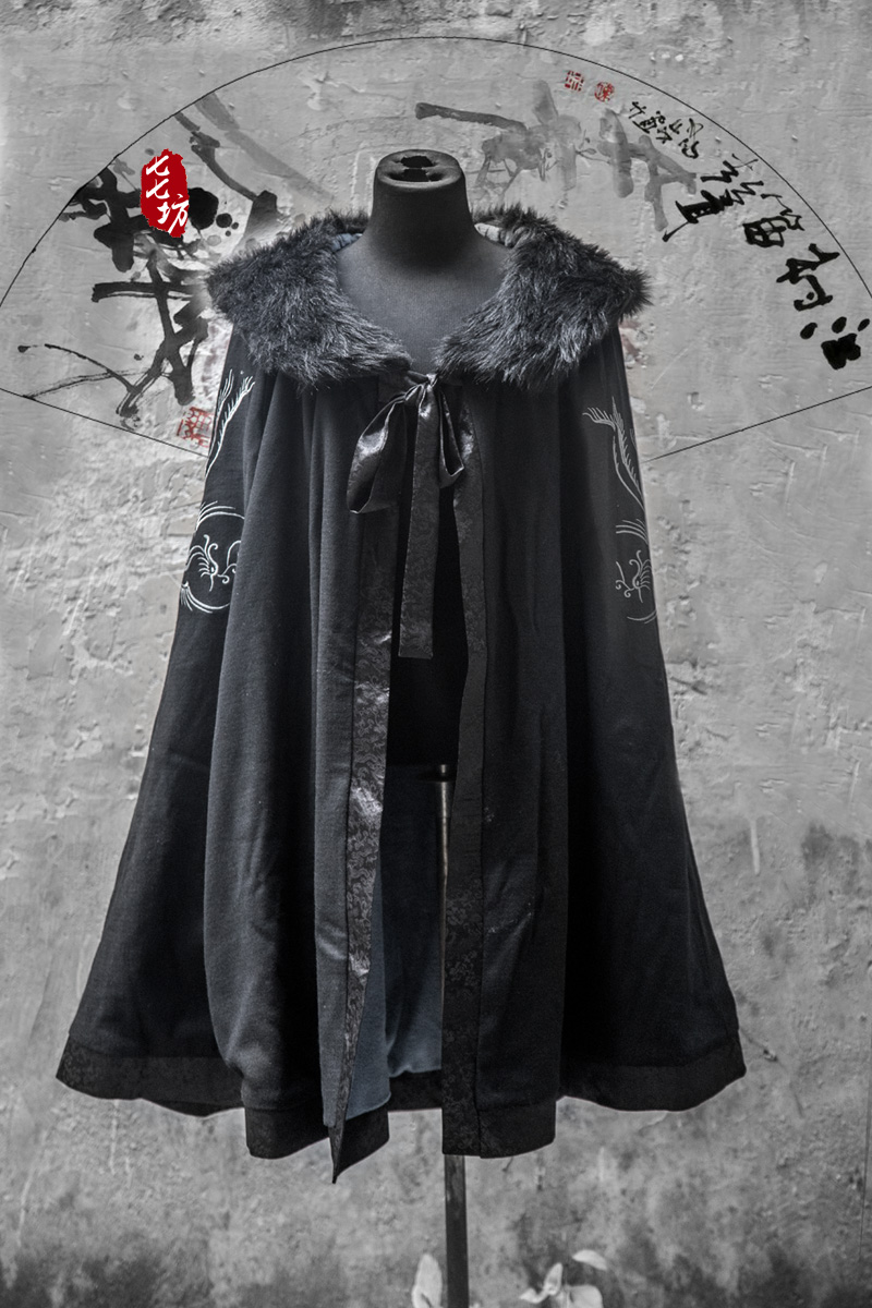 七七坊◆华汉服羊毛秋冬大摆保暖男士大厚毛斗篷披风 景玄款二