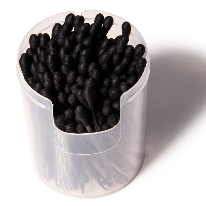 优家(uplus)黑色圆头挤痘头细轴双头化妆棉棒120支棉花棒