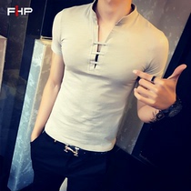 Chinese style summer short sleeve T-shirt men Korean nightclub base shirt clothes youth V collar tight half sleeve T-shirt tide