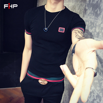 Summer short-sleeved T-shirt men slim round neck figure Korean youth tight base shirt trend nightclub men men