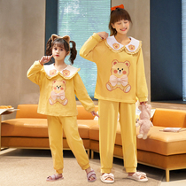 Parent-child pure cotton pajamas cute little girl spring autumn thin long sleeve suit mother and daughter cartoon home clothes