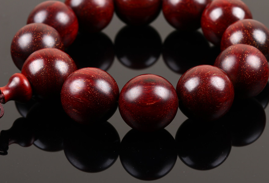 东山寺21mm鸡血红紫檀手链724克保平安佛法加持