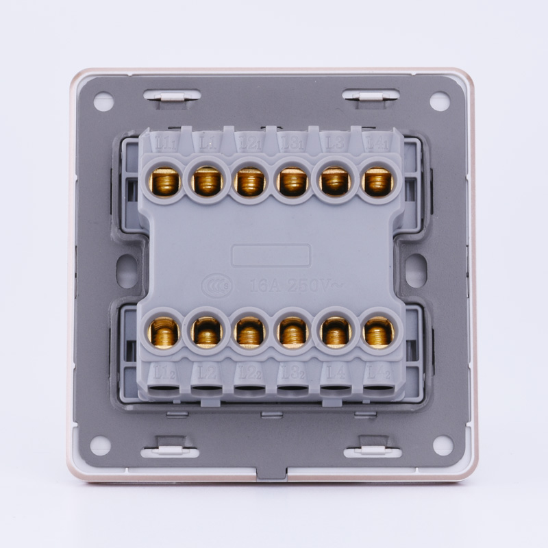 大板香槟金三开多控开关面板 三开三控开关86型中途开关 三联三控