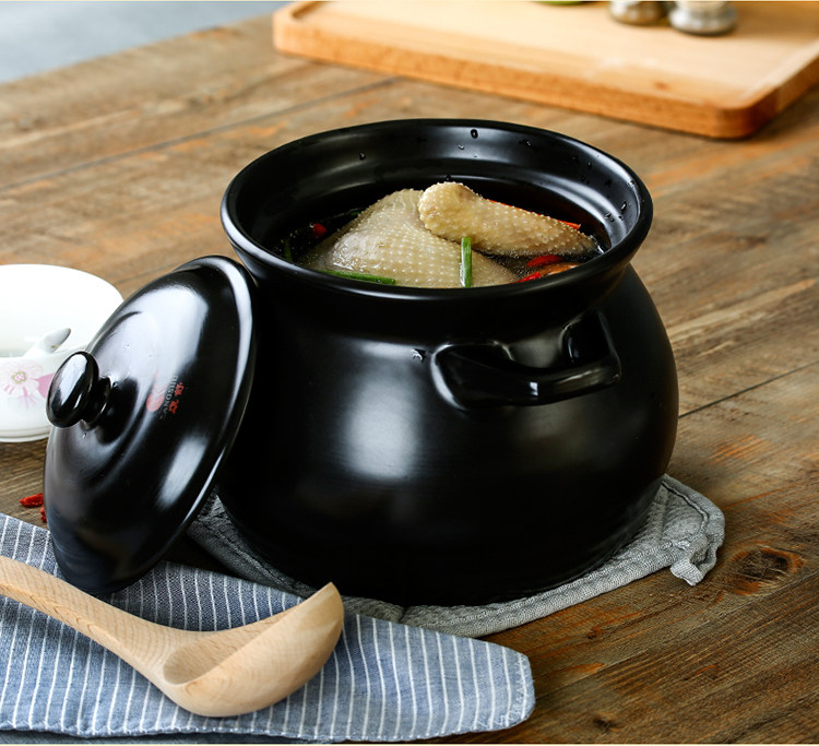 砂锅大容量耐高温明火砂锅煲汤熬粥炖锅黑色陶瓷煲土锅2件套