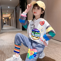 Child costume girl net red set spring suit 2023 new spring and autumn child Korean version of the air-conditioning sweater jeans two sets