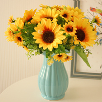 Living room decorations bedroom sunflowers fake flower decorations table flowers silk flower vase flower arrangement ceramic set
