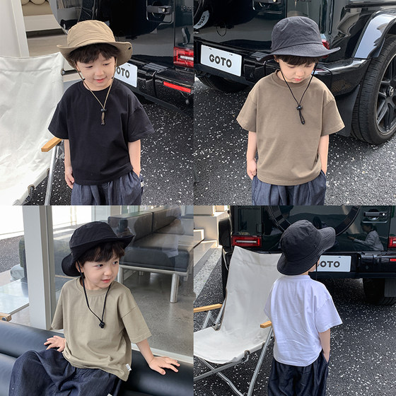 Mishura boys T-shirt short-sleeved Japanese children's solid color half-sleeved baby 2025 new summer pure cotton top trendy Mishura boys T-shirt short-sleeved Japanese children's solid color half-sleeved baby 2025 new summer pure cotton top trendy