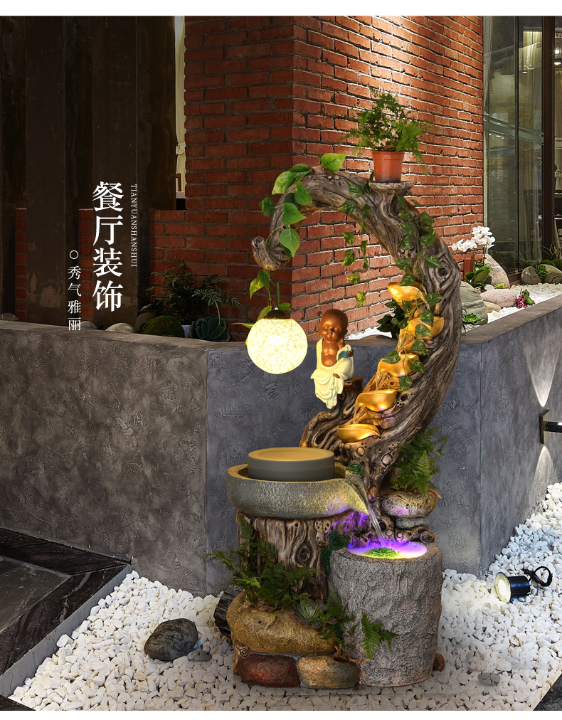 新中式田园流水喷泉水景摆件落地客厅室内家居花园餐厅创意装饰品