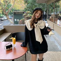 (Huchu Beautiful Butterfly Knot Sweatshirt) Lazy Wind Method Style Small Crowdblouse Butterfly Knot Loose Sweet and Wee Girl