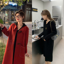 (Hu Chus Roasted Tea Diary) Faw-style black Lianhood knit dress and dress for autumn and winter and thin dress for children