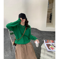 (Hu Chuliang Art Students) 2020 new Oren alpaca velvet blended yarn personality green sweater women
