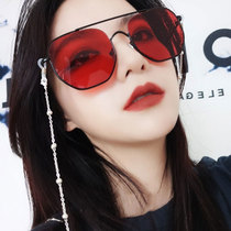 Korean version of the new ins box men and women couples red color sunglasses Net red round face sun glasses myopia tide