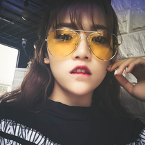 Qian Zhilong same yellow sun glasses men and women bungee sunglasses Net red face face face small pilot toad glasses