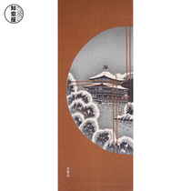 Snow view outside the window Kinkakuji Japanese-made Kyoto Yuzen dyed hand towel Zhiyuiya Kendo headscarf wind hanging painting