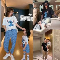 Parent-Child clothing 2021 summer New Tide family clothing Korean version of Cartoon mother and son foreign style mother and daughter two sets of three