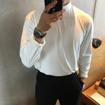 Long-sleeved insin Semi-high-collar spring and autumn men in a pure-colored sweater to receive a white t-shirt in spring tide pure cotton bottom shirt