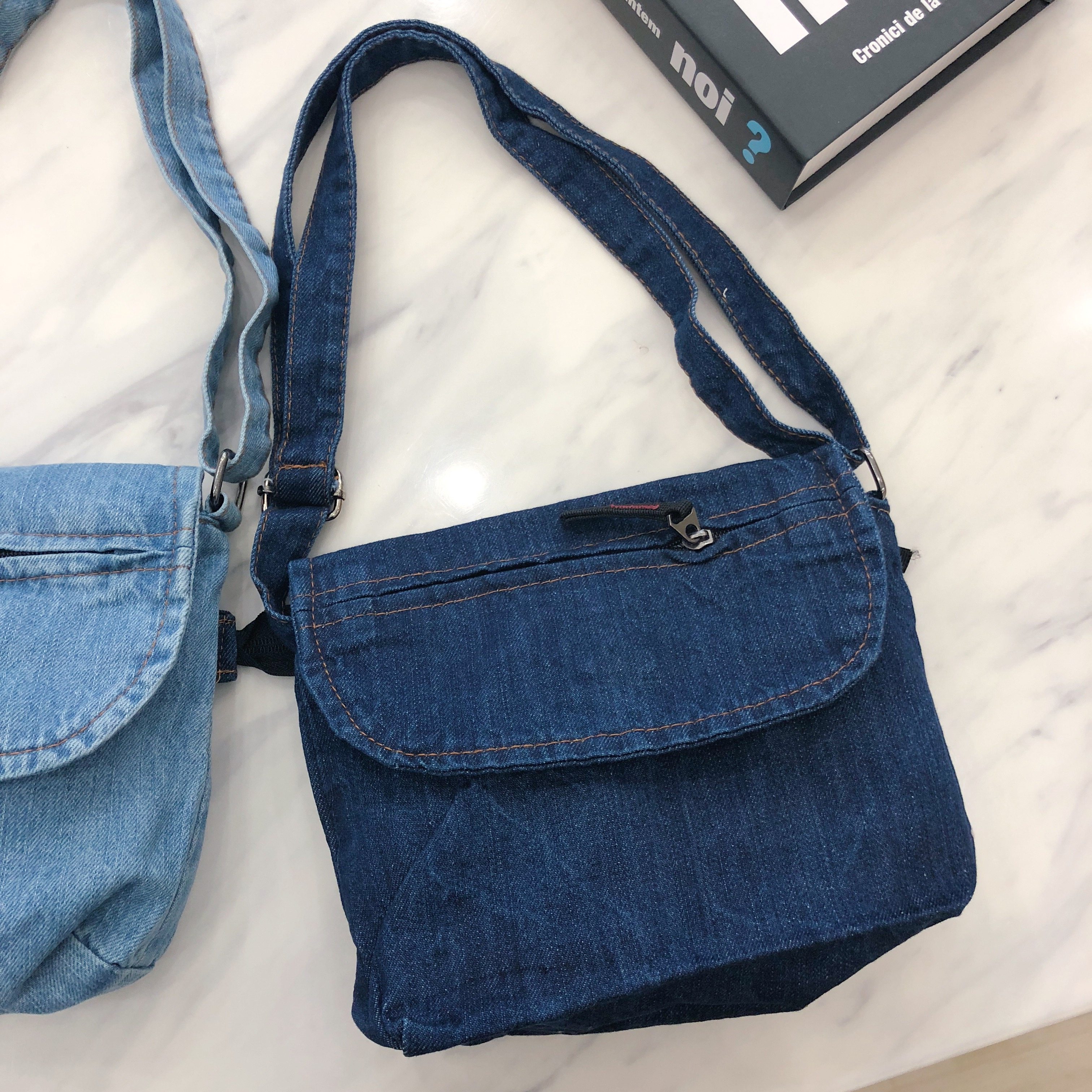 韩国百搭女单肩牛仔帆布包休闲斜挎包牛仔蓝小挎包复古百搭小包包