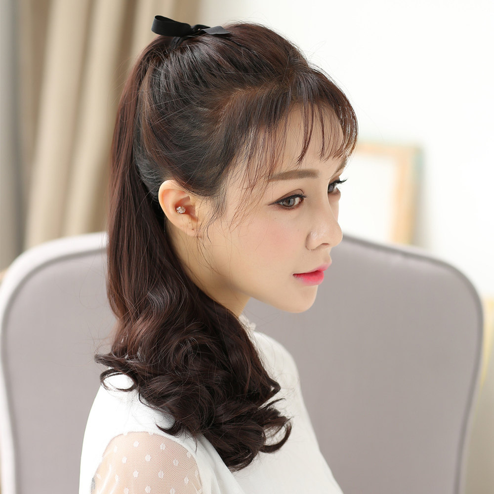 假发梨花卷马尾 逼真假马尾 绑带式中长款仿真发假发女自然马尾