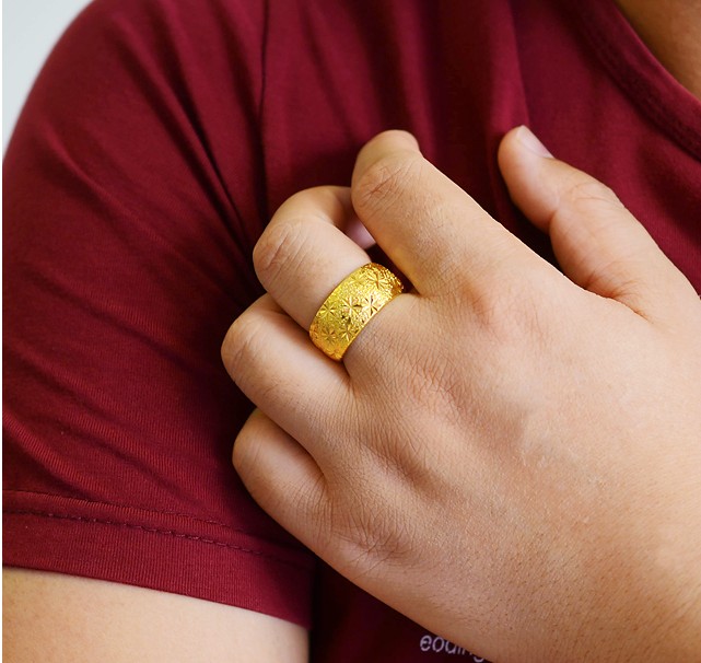 招财沙金戒指男士款黑玛瑙个性潮霸气貔貅指环开活口戒子福龙发字