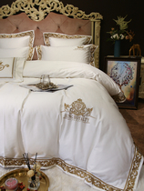 Palace windy white 100 Egyptian long suede cotton four sets European-style gold thread embroidery light and luxurious all-cotton bed supplies