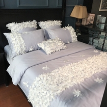 Purple silky 60 Egyptian long-staple cotton four-piece three-dimensional petals cotton four-piece American bedding