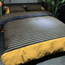 American autumn and winter polished brushed four-piece set of simple style stripe quilt cover mens cotton thick bedding