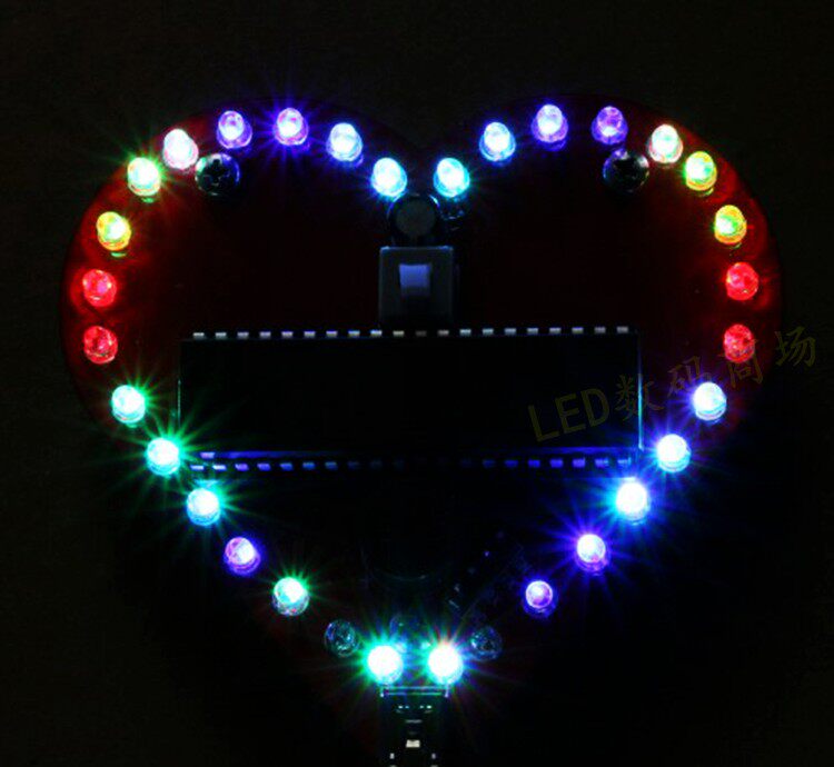 七彩炫光色音乐爱心形流水灯跑马灯电子diy制作led灯散件表白套件