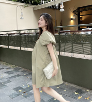 PEIPEI pregnant women's pretended butter fruit-colored bubble sleeves are thin Late dress summer dress loose