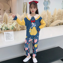 Girls pajamas spring and autumn and Summer pure cotton childrens long-sleeved girls  childrens childrens thin two-piece suit air conditioning clothes