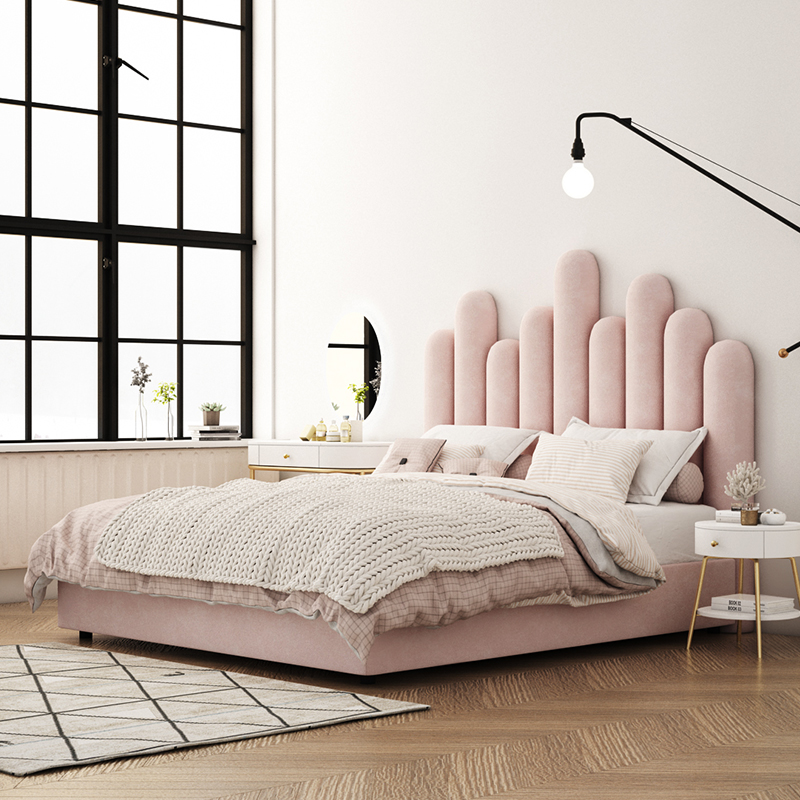 Seven Inside Hong Kong Style Light Luxury Fabric Bed Net Red Nordic Master Bedroom Soft Bed Washable Modern Minimalist Princess Bed