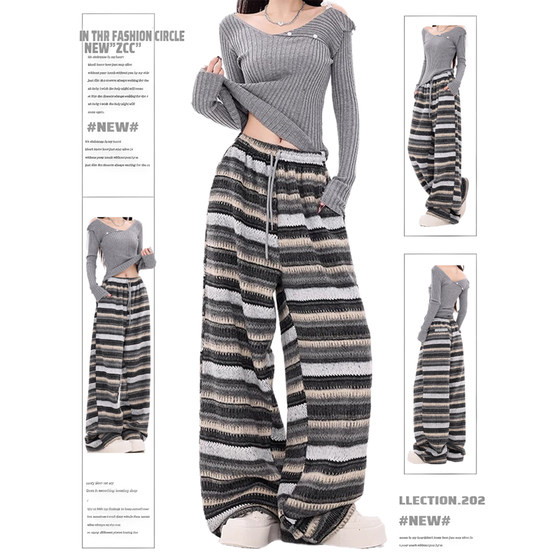 Large size fat mm gray striped wool wide-leg waist pants for women in autumn and winter elastic waist loose straight floor pants trendy
Large size fat mm gray striped wool wide-leg waist pants for women in autumn and winter elastic waist loose straight floor pants trendy