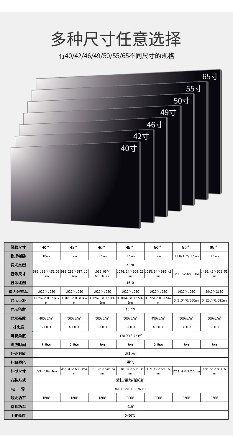 华彩55寸拼接屏 3.5mm工业级拼接屏 液晶超窄边高清大