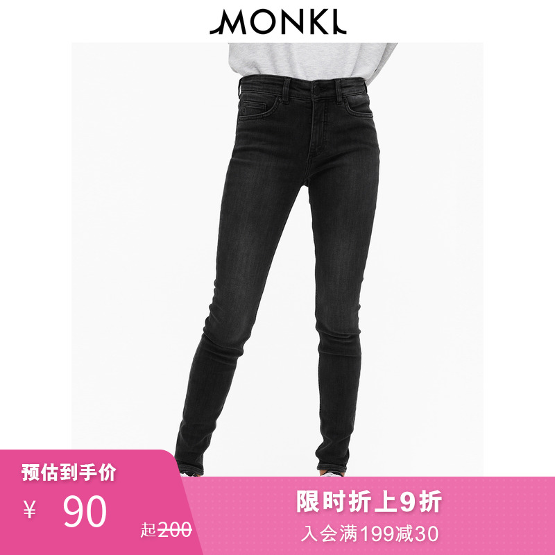 MONKi2020经典黑色铅笔裤小脚裤长裤紧身牛仔裤女0200949,降价幅度40%