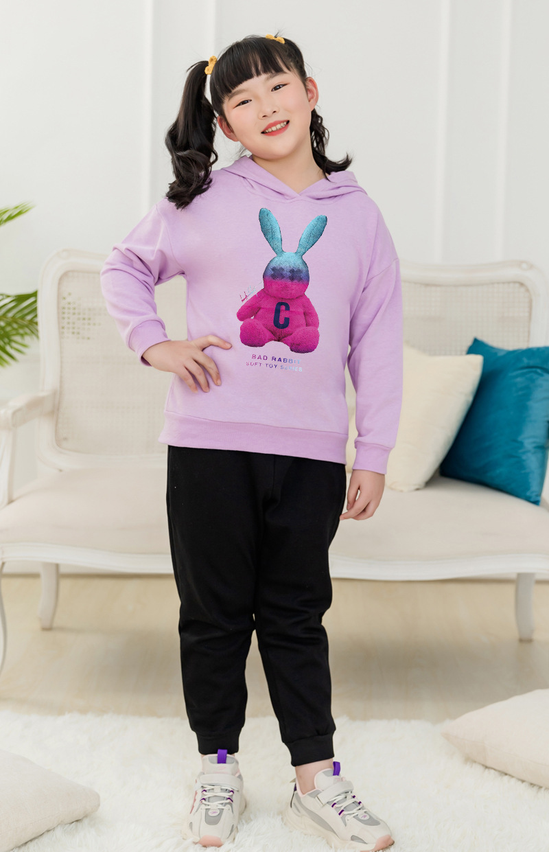 胖女童t恤长袖卫衣带帽儿童打底衫女春秋新款上衣胖童加肥加大童 - 17