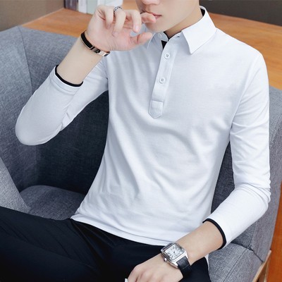 Cotton t-shirt with collar, long sleeves, small size, large men's shirt, soil base, fir body blood autumn clothes, outer wear autumn sweater